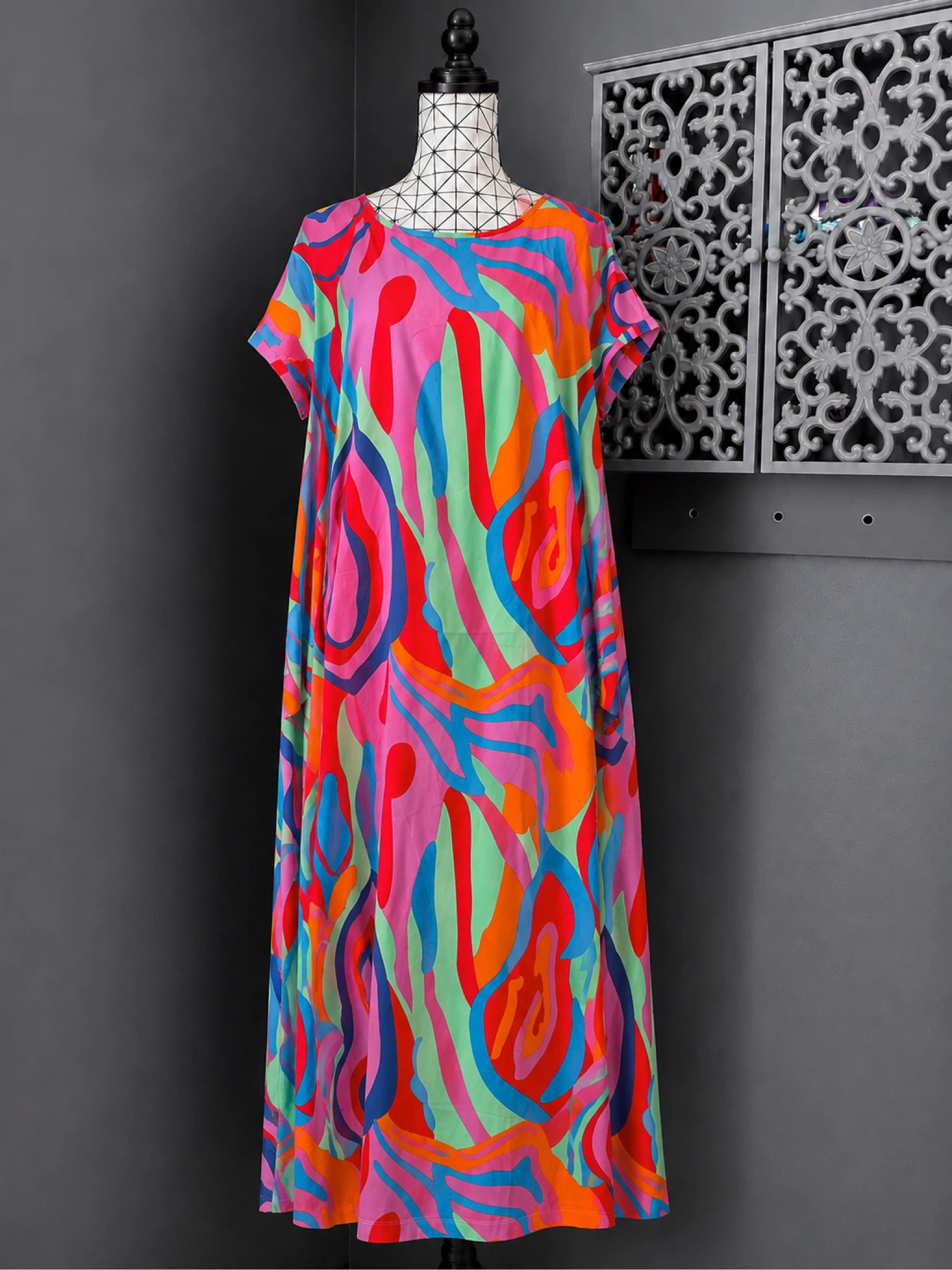 💖 robe longue multicolore abstraite grande taille 58 fluide bohème oversize colorée 💖